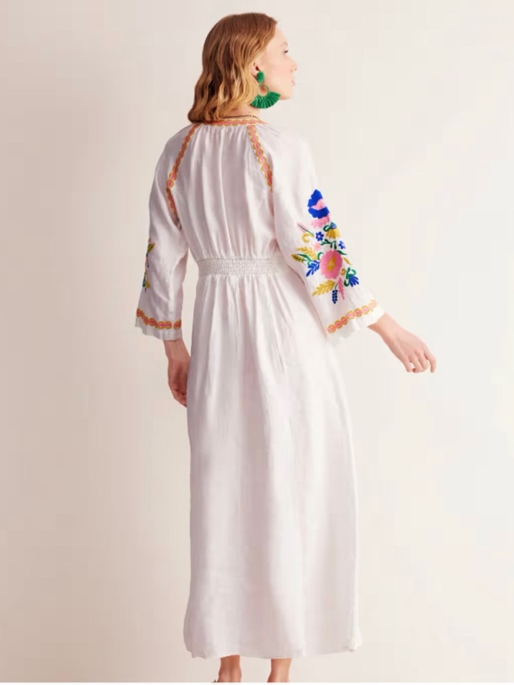 Boden Una Linen Embroidered Caftan Maxi Dress. Size: 8 - Picture 5 of 16